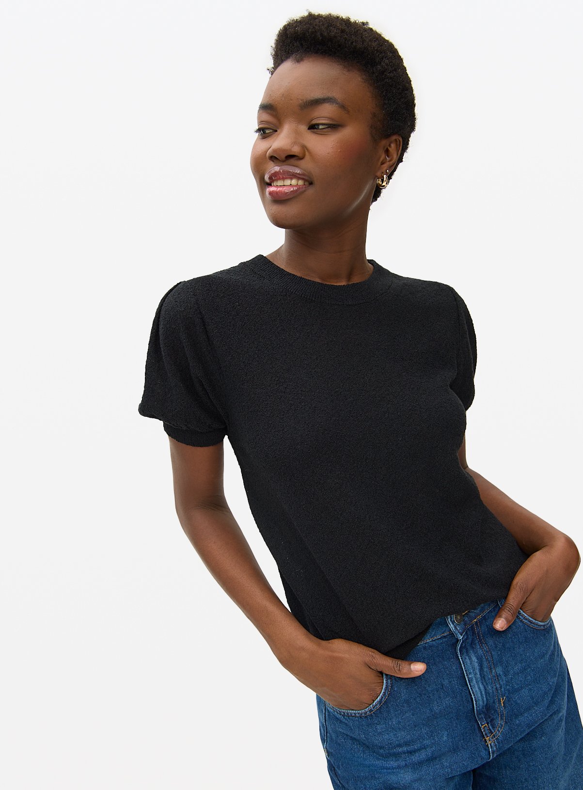 Black Boucle Puff Sleeve Top 24 - Image 1 thumbnail