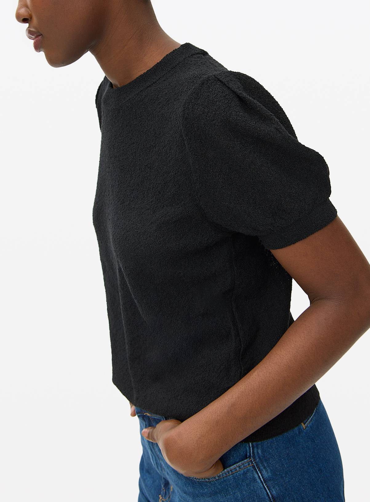 Black Boucle Puff Sleeve Top 24 - Image 3