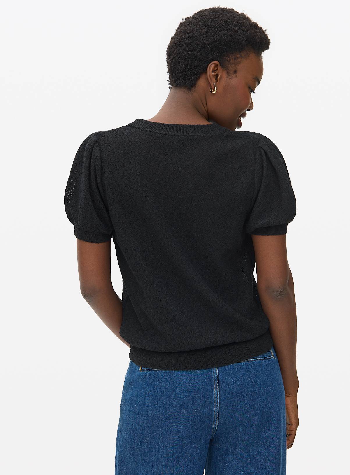 Black Boucle Puff Sleeve Top 24 - Image 4