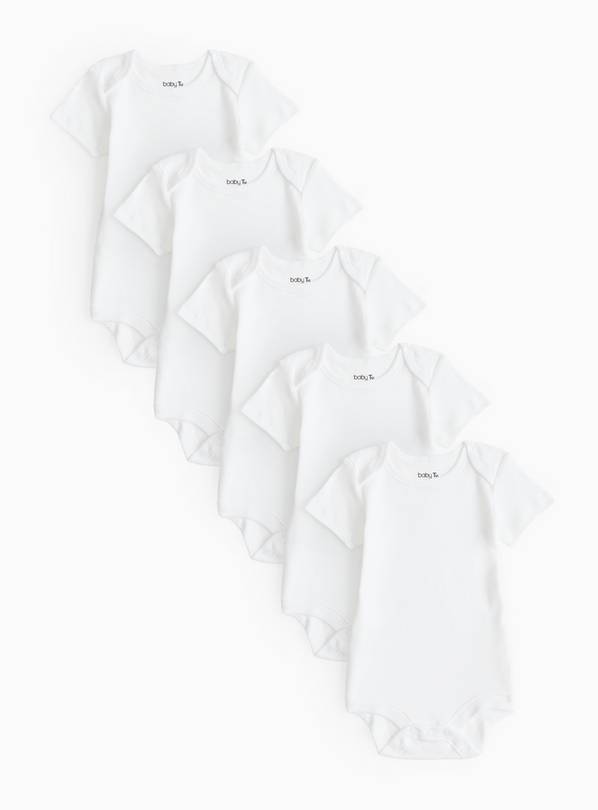 White Short Sleeve Bodysuit 5 Pack Newborn