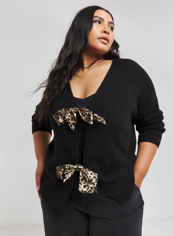 SIMPLY BE Leopard Bow Tie Front Cardi 8-10