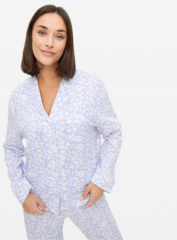 Blue Floral Print Jersey Traditional Pyjamas M