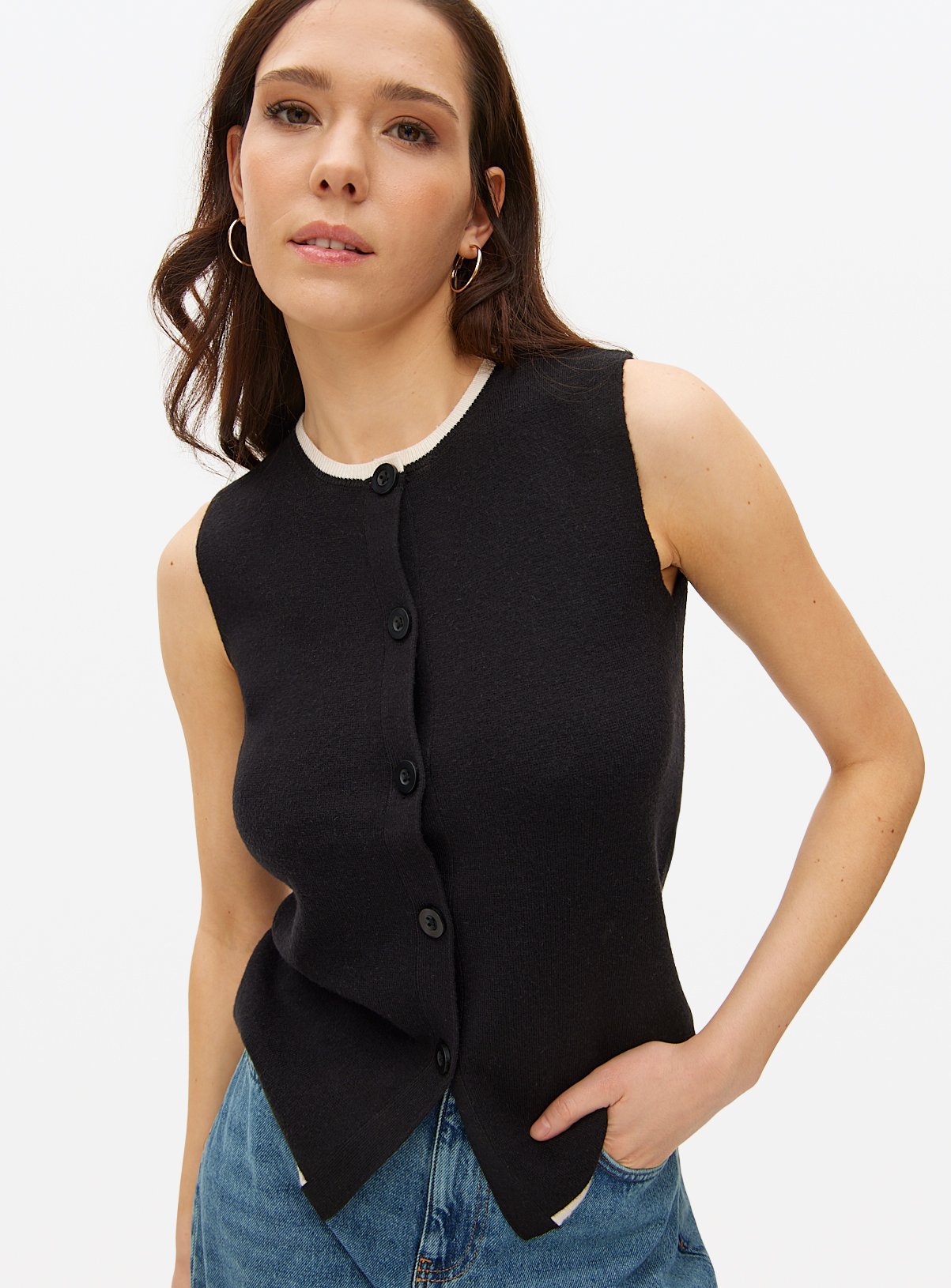 Black Contrast Tipped Co-ord Vest M - Image 2 thumbnail