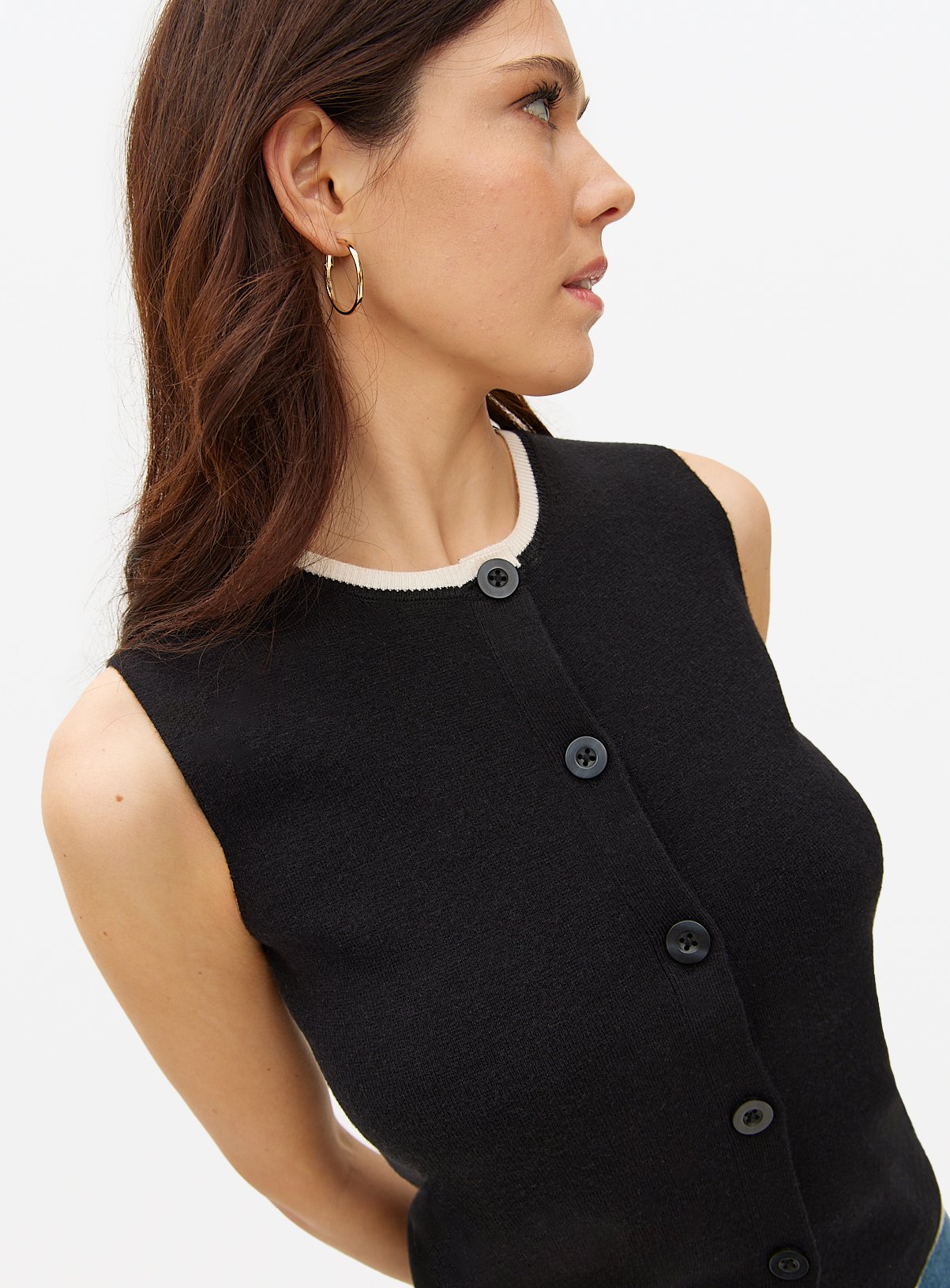 Black Contrast Tipped Co-ord Vest M - Image 3 thumbnail