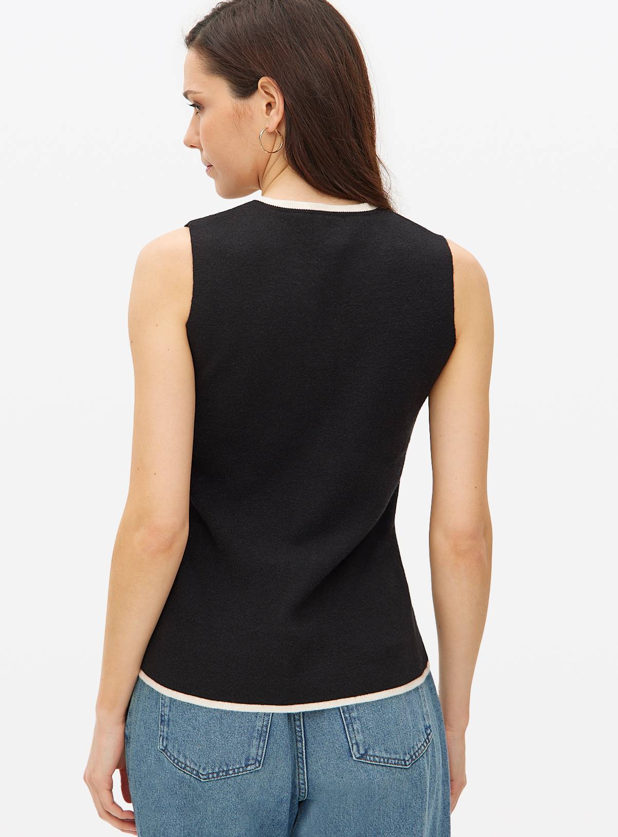 Black Contrast Tipped Co-ord Vest M - Image 4