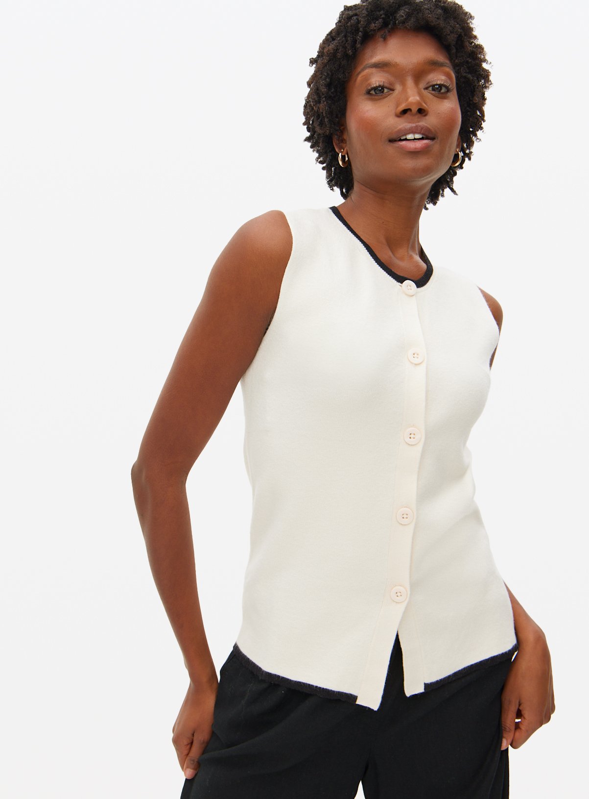 Cream Contrast Tipped Co-ord Vest