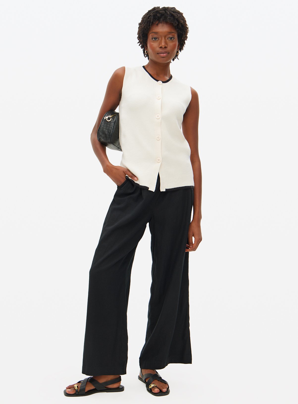 Cream Contrast Tipped Co-ord Vest M - Image 2 thumbnail