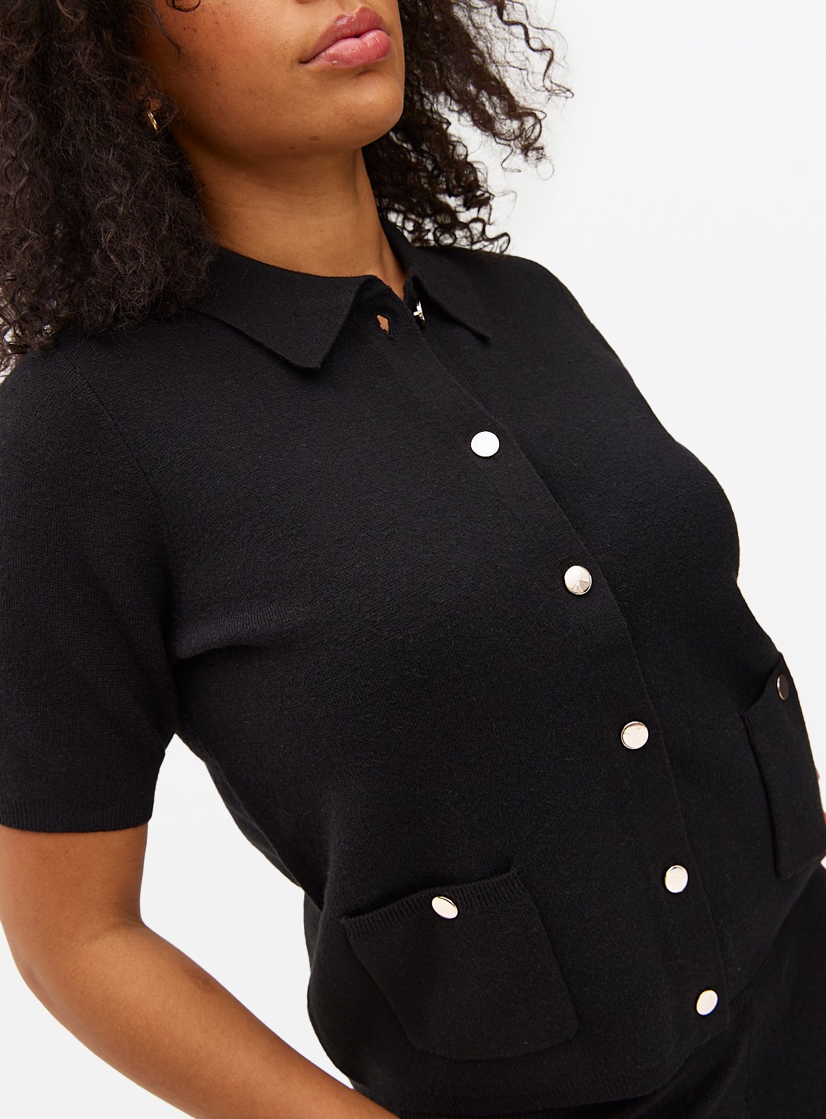 Black Compact Collared Short Sleeve Cardigan 24 - Image 3 thumbnail