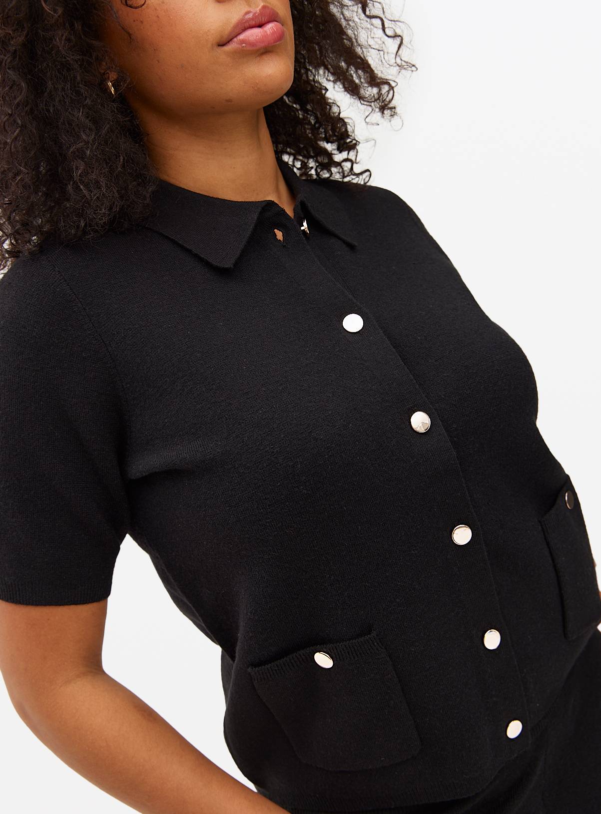 Black Compact Collared Short Sleeve Cardigan 24 - Image 3