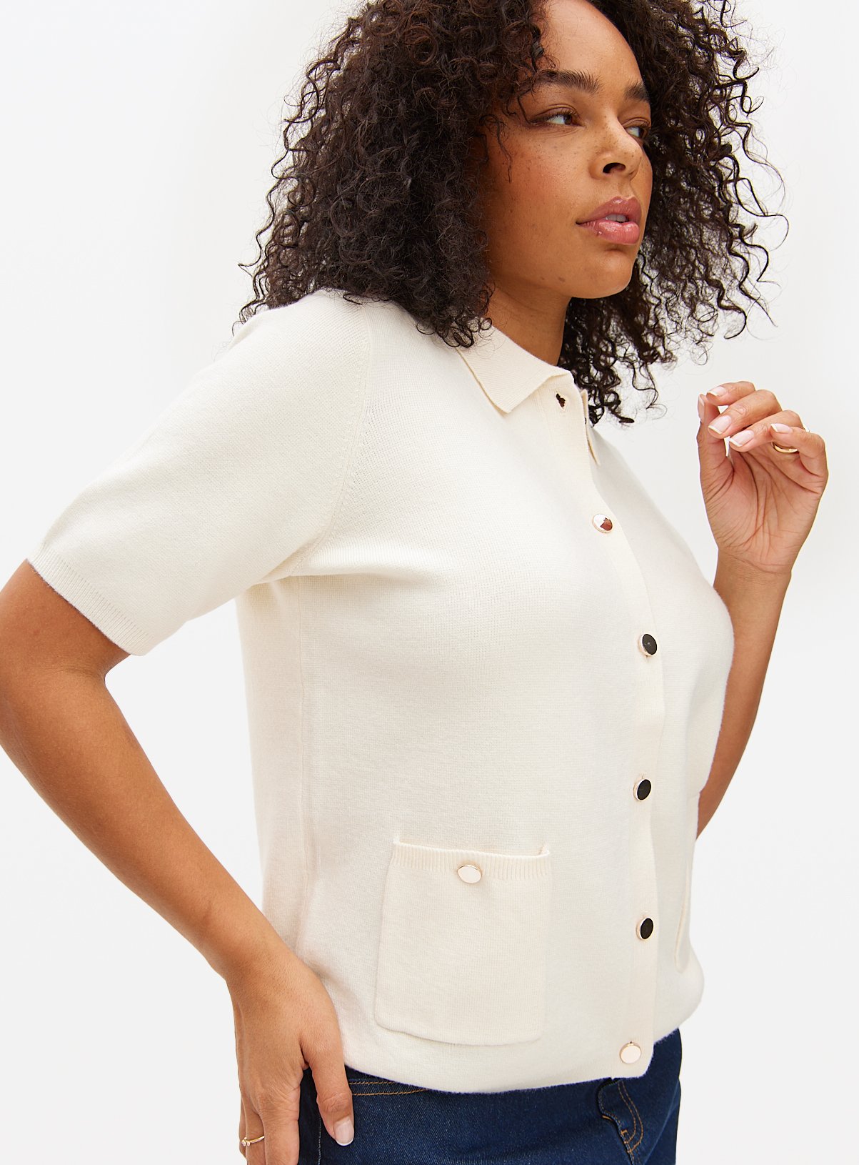 Cream Compact Collared Short Sleeve Cardigan 24 - Image 1 thumbnail