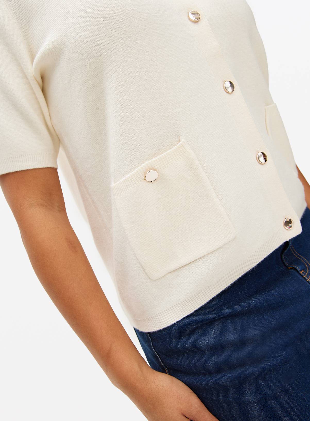 Cream Compact Collared Short Sleeve Cardigan 24 - Image 3