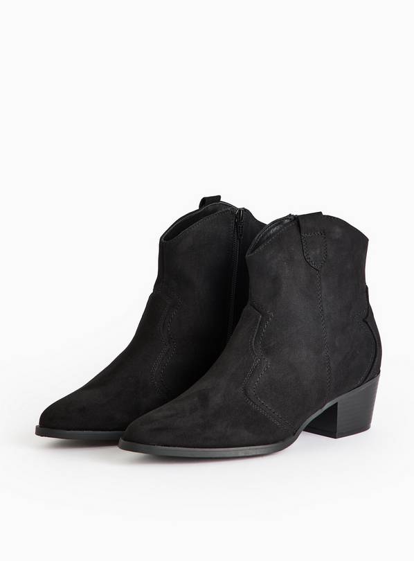 Black Faux Suede Western Ankle Boots  7