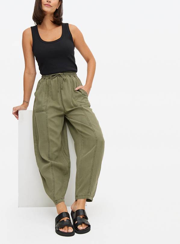 Khaki Utility Barrel Leg Trousers  14