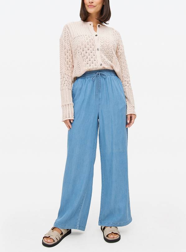 Buy Mid Blue Chambray Wide Leg Trousers 10 Trousers Tu