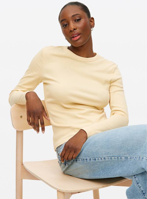 Pale Yellow Ribbed Crew Neck Long Sleeve T-Shirt 8