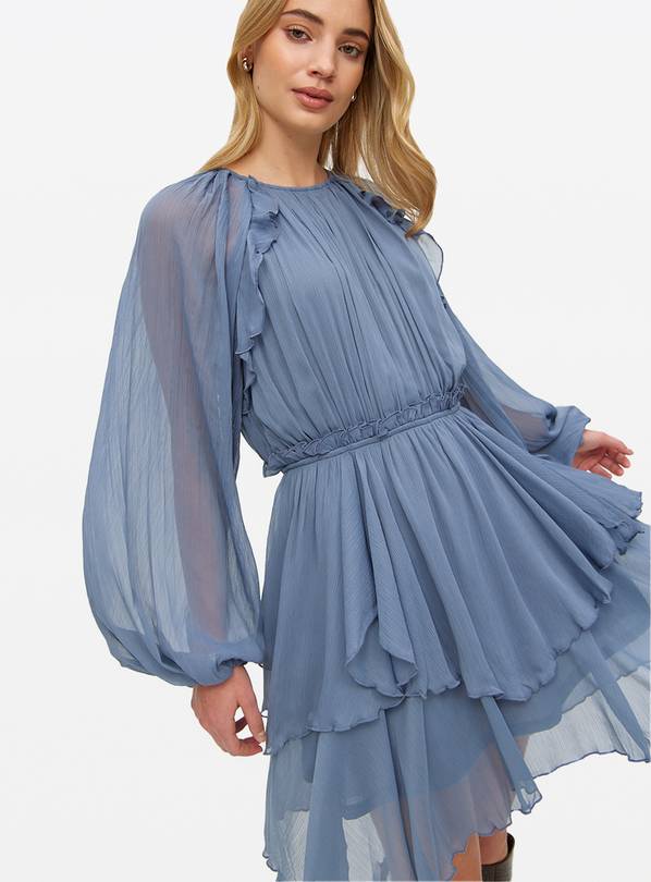 Grey Chiffon Ruffle Mini Dress 24