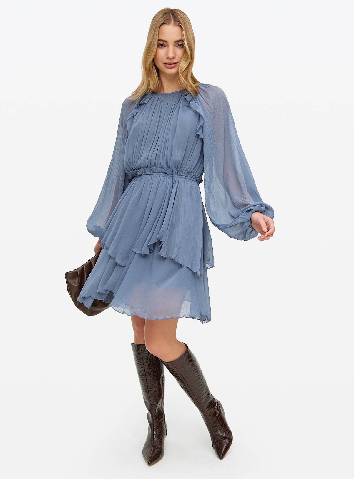 Grey Chiffon Ruffle Mini Dress 20 - Image 2