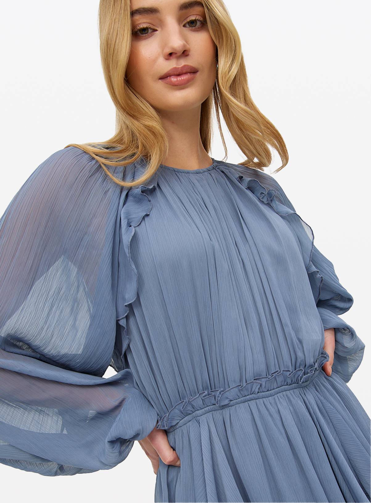 Grey Chiffon Ruffle Mini Dress 20 - Image 3