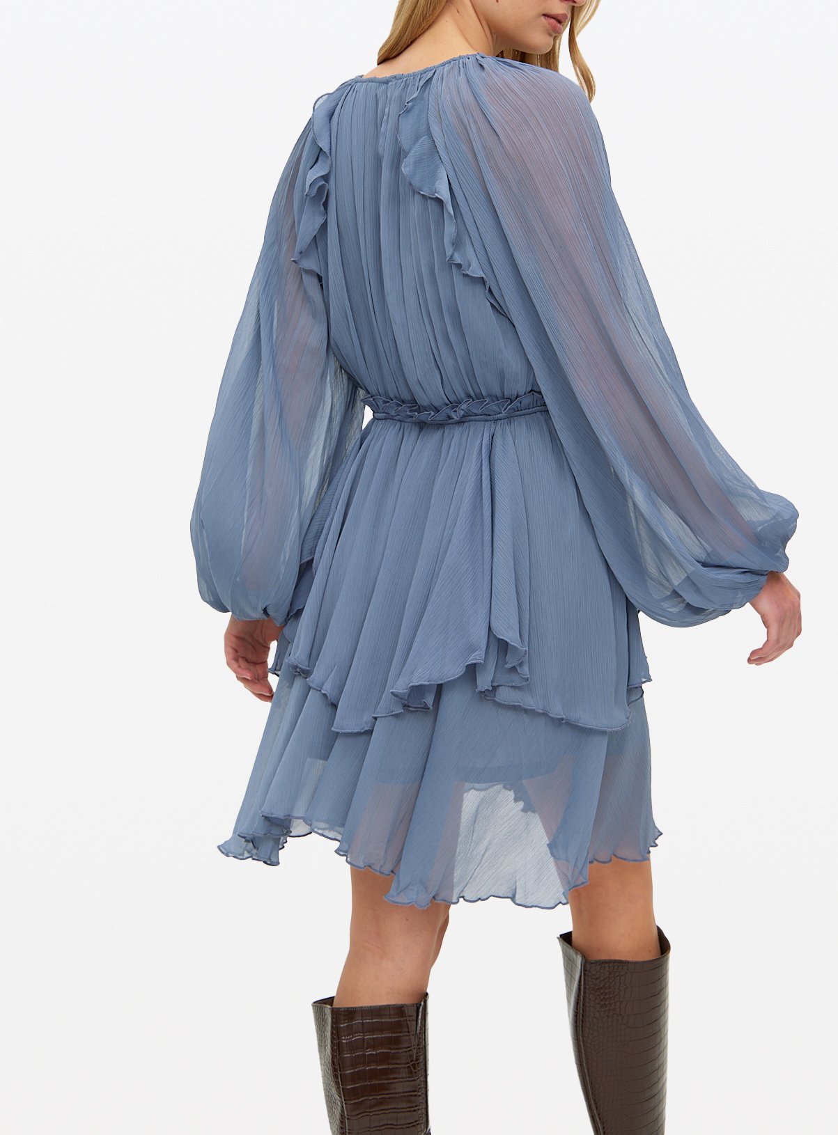 Grey Chiffon Ruffle Mini Dress 20 - Image 4 thumbnail