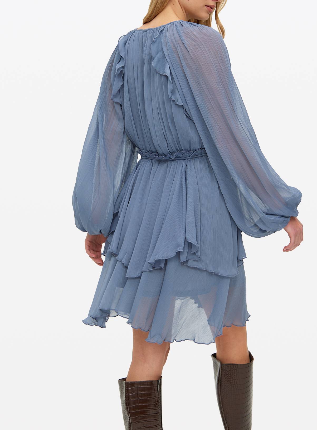 Grey Chiffon Ruffle Mini Dress 20 - Image 4