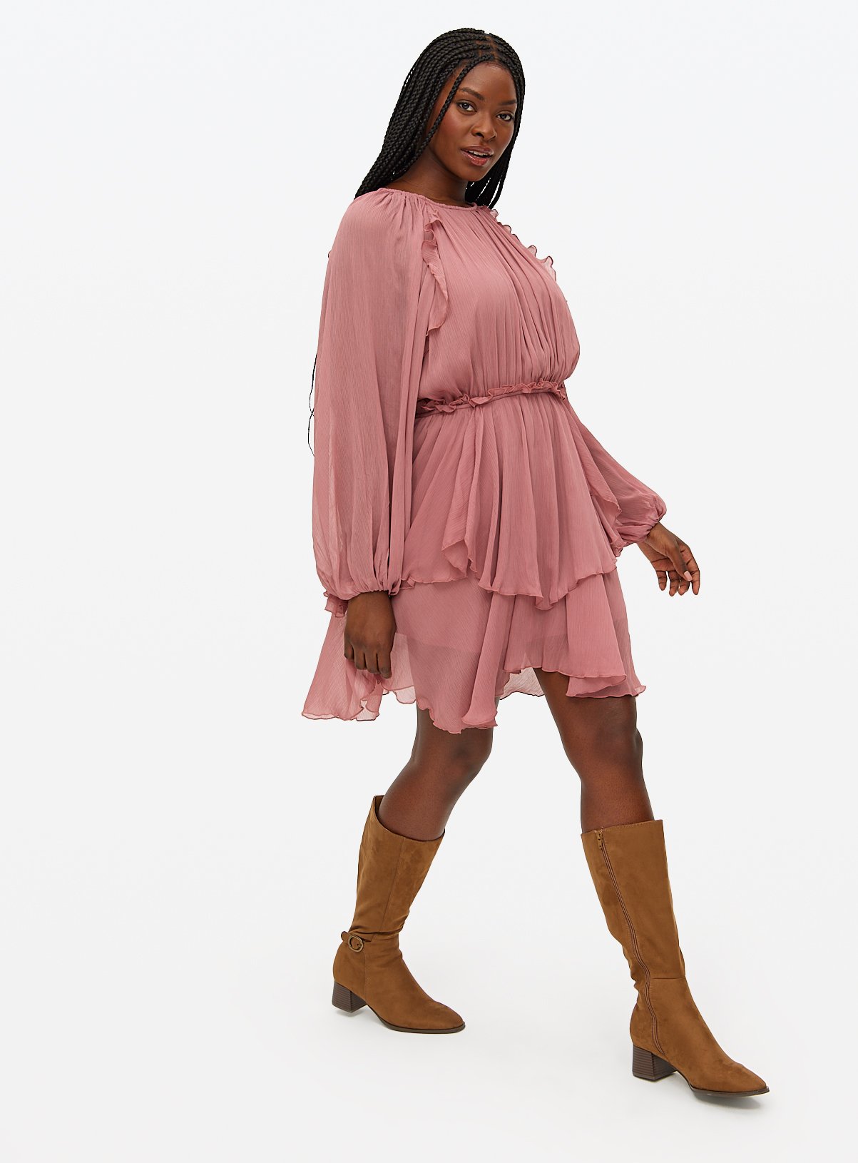 Pink Chiffon Ruffle Mini Dress 12 - Image 2 thumbnail