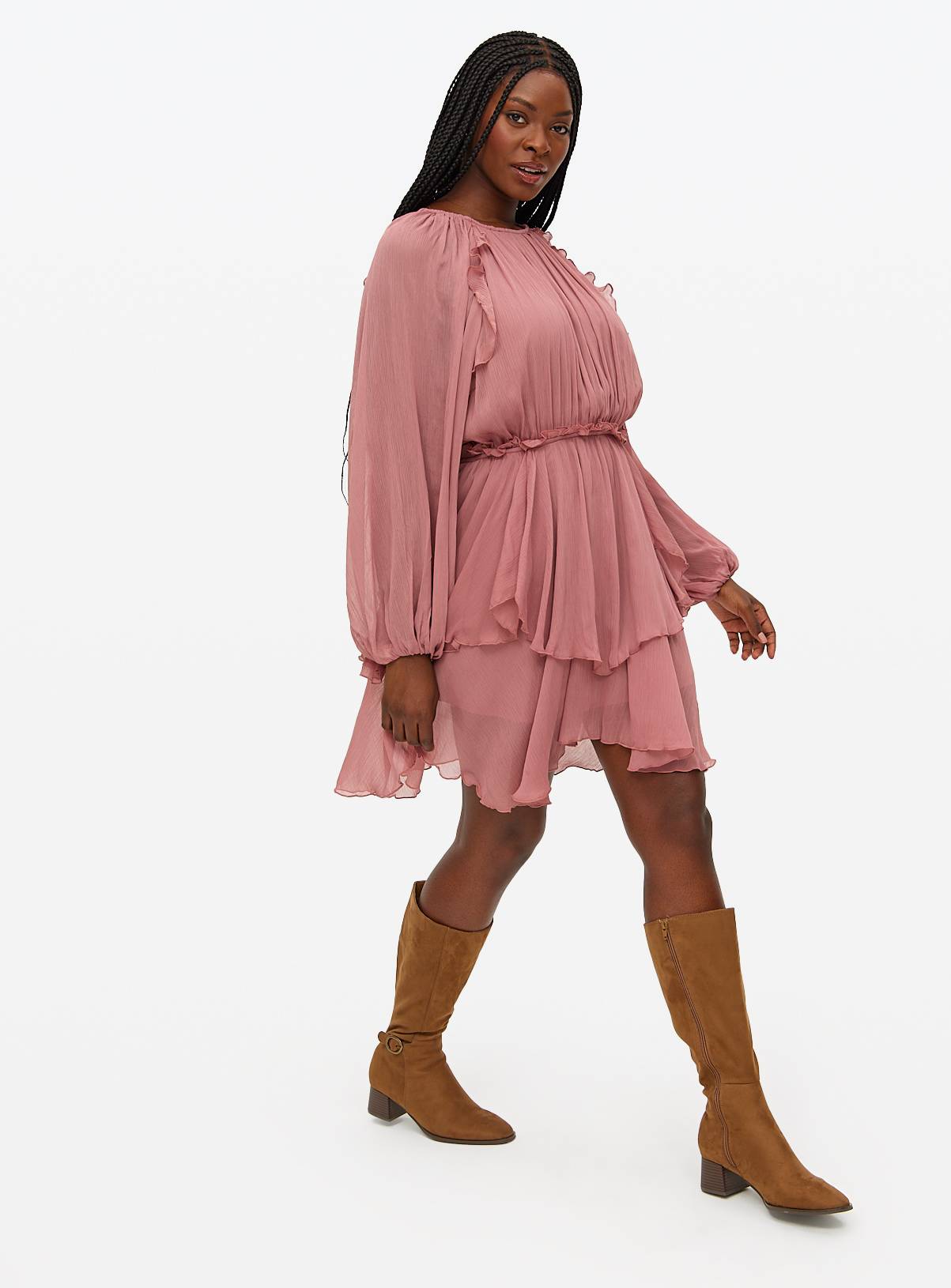 Pink Chiffon Ruffle Mini Dress 12 - Image 2