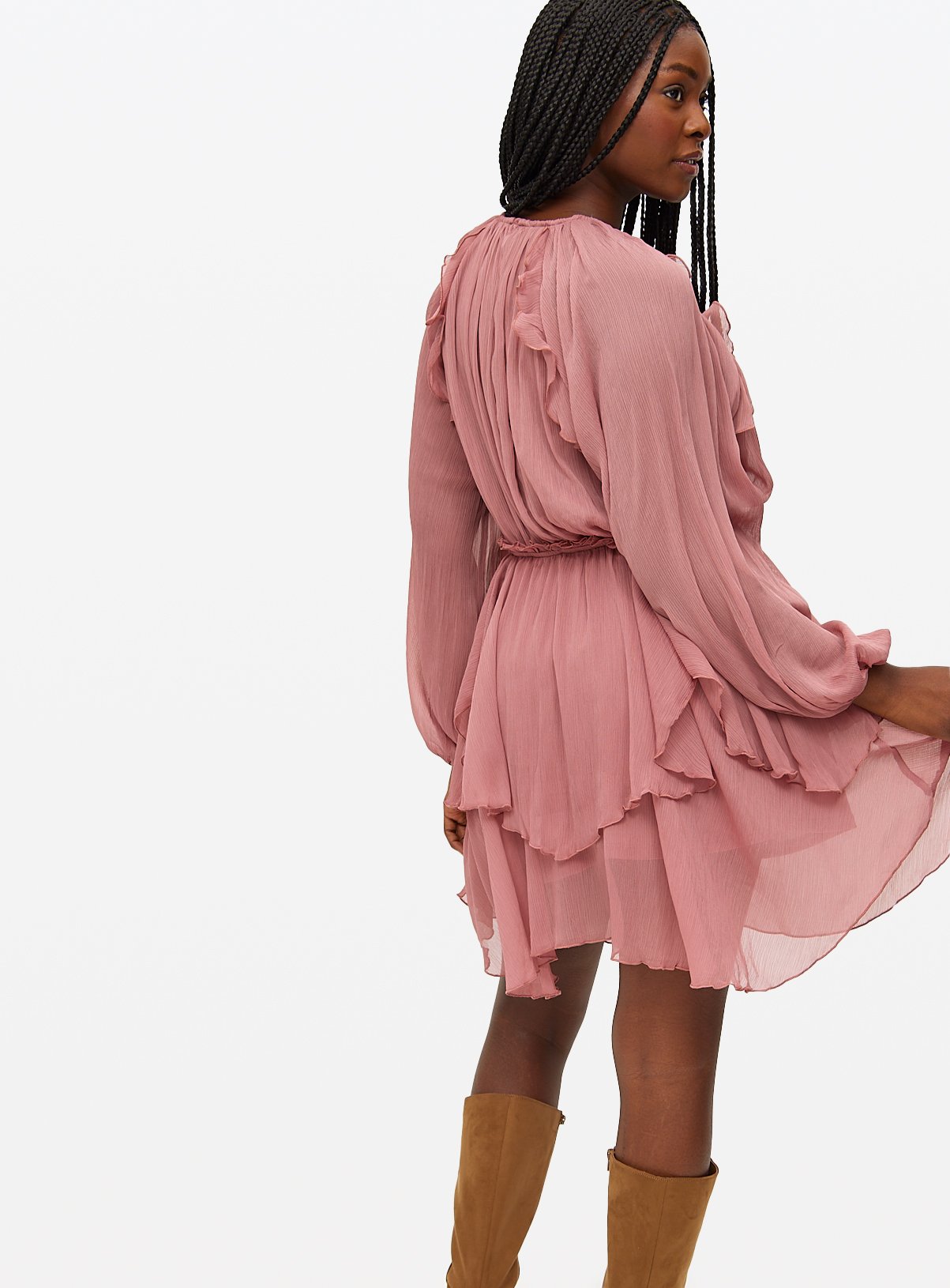 Pink Chiffon Ruffle Mini Dress 12 - Image 4 thumbnail