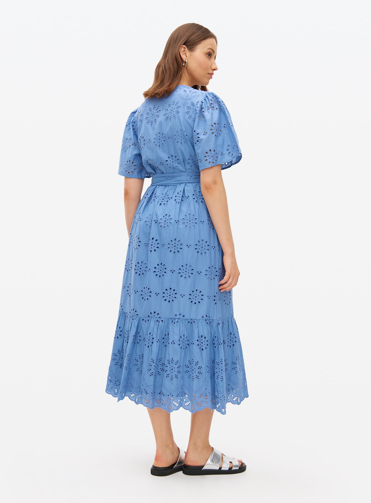 Blue Broderie Short Sleeve Shirt Dress 16 - Image 4 thumbnail