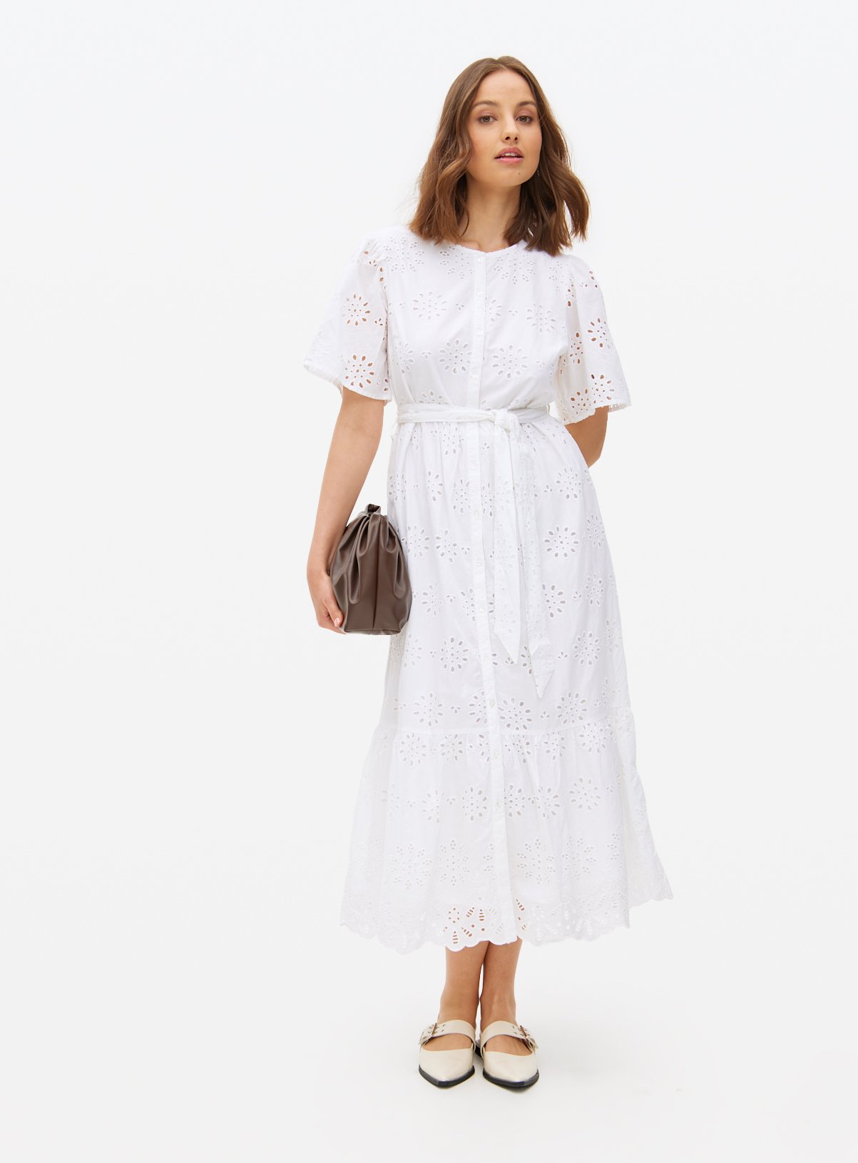 White Broderie Short Sleeve Shirt Dress 24 - Image 1 thumbnail