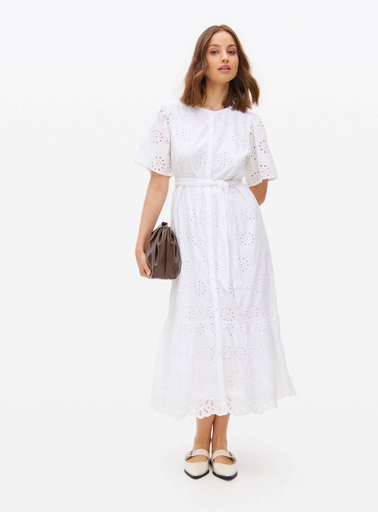 White Broderie Short Sleeve Shirt Dress 24 - Image 1