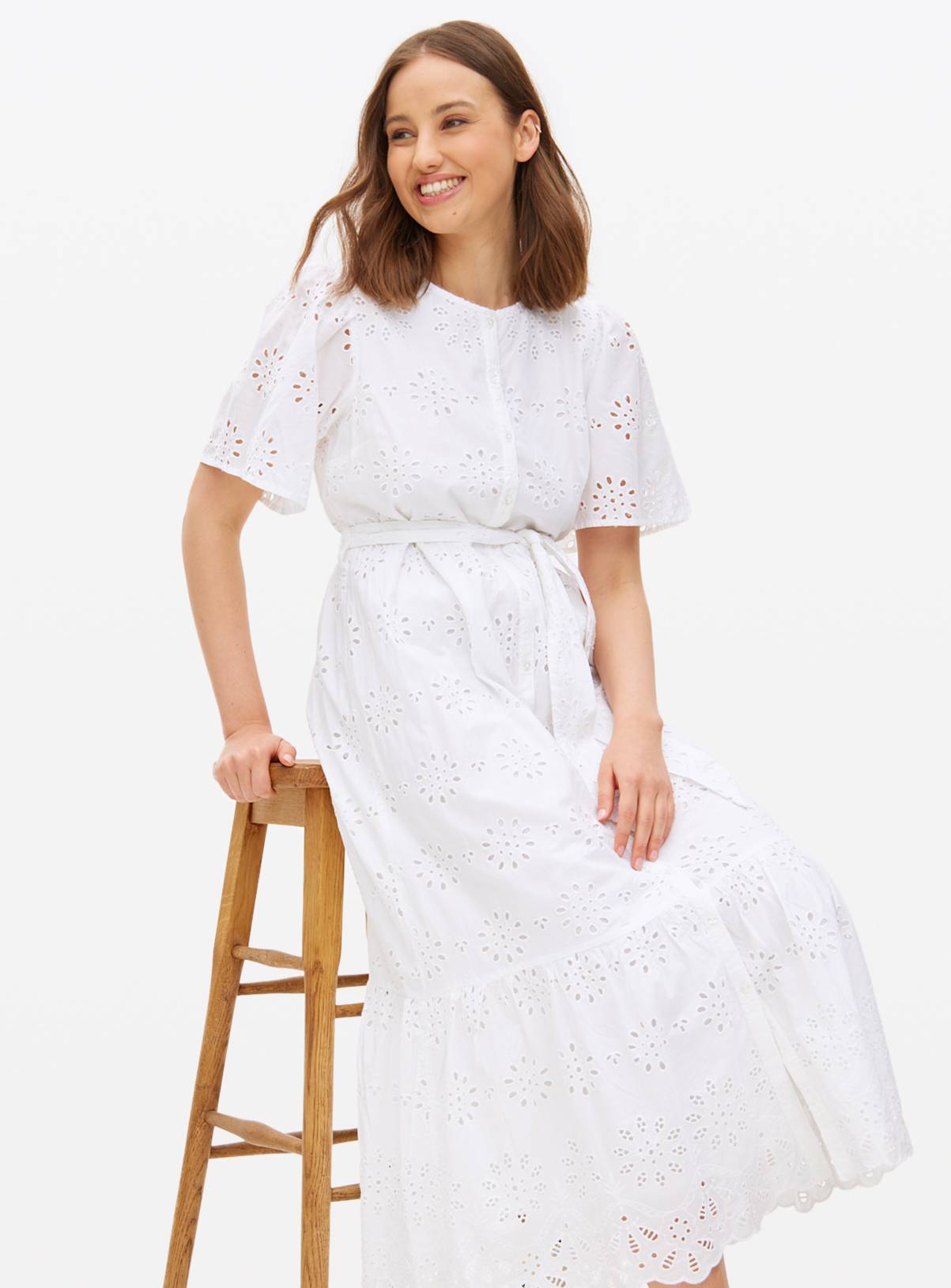 White Broderie Short Sleeve Shirt Dress 24 - Image 2