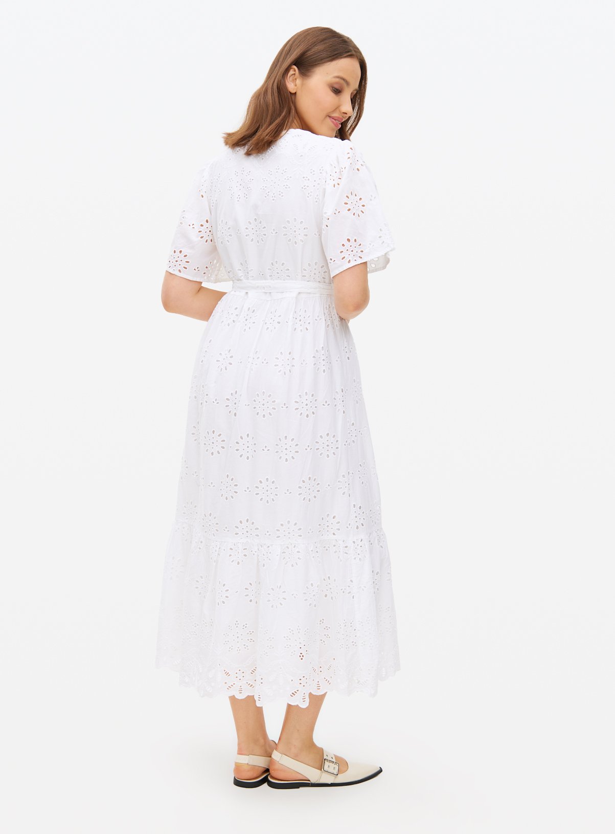 White Broderie Short Sleeve Shirt Dress 24 - Image 4 thumbnail