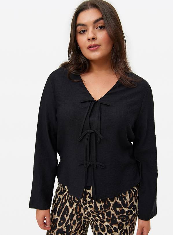 Black Tie Front V-Neck Blouse  10
