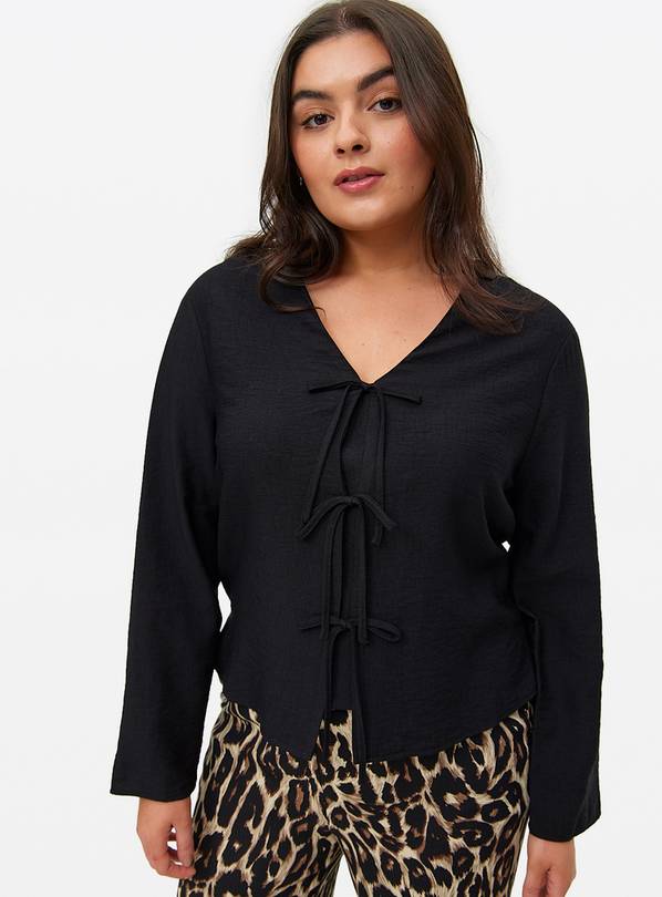 Black Tie Front V-Neck Blouse  20