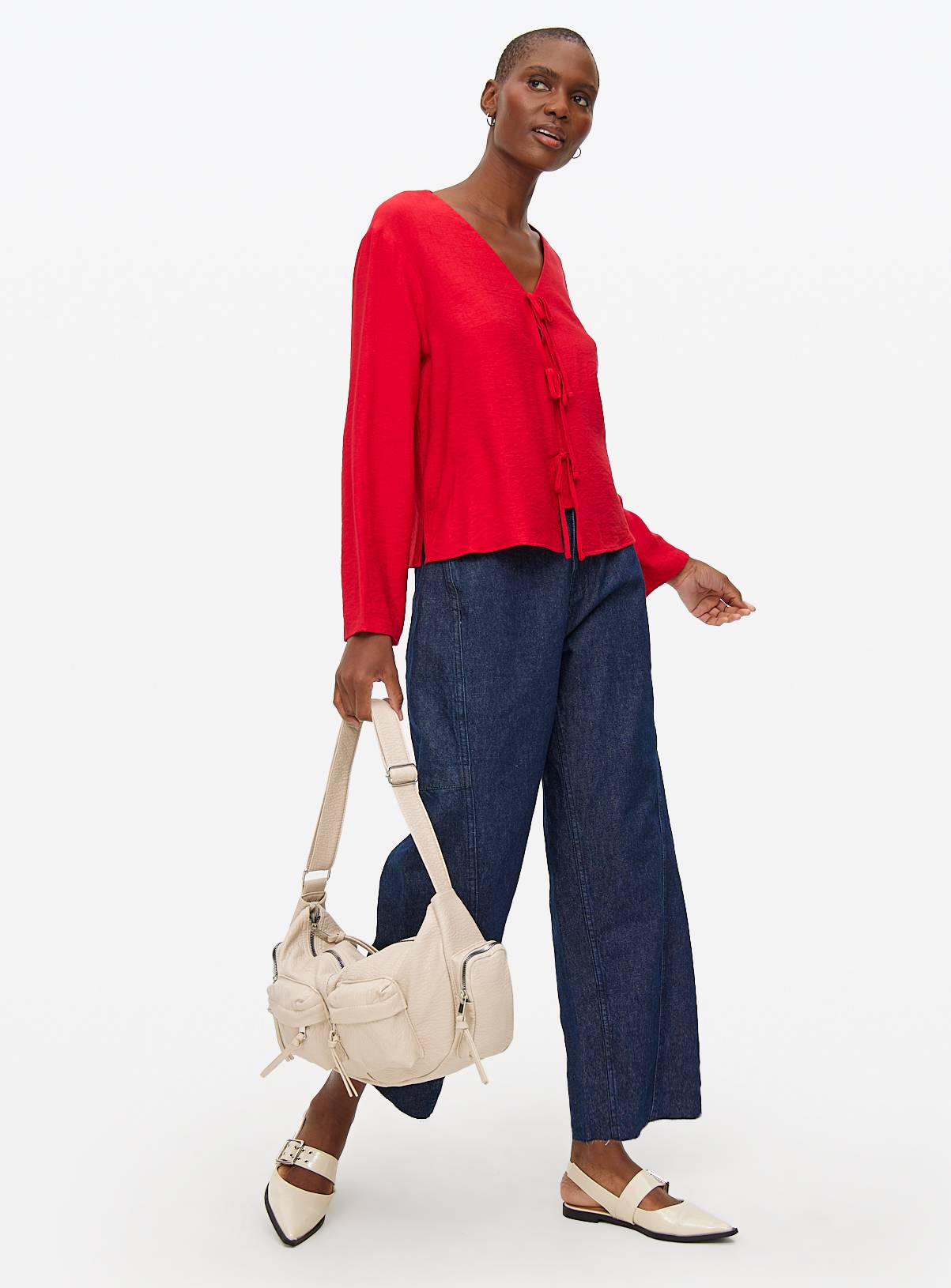 Red Tie Front V-Neck Blouse 20 - Image 2