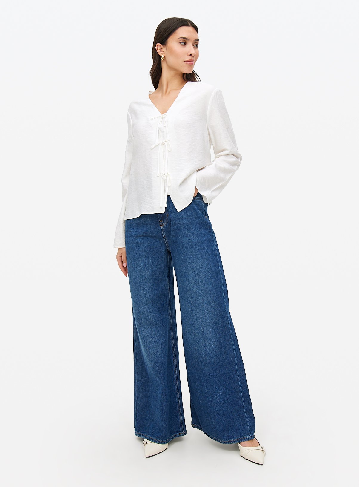 White Tie Front V-Neck Blouse 14 - Image 2 thumbnail