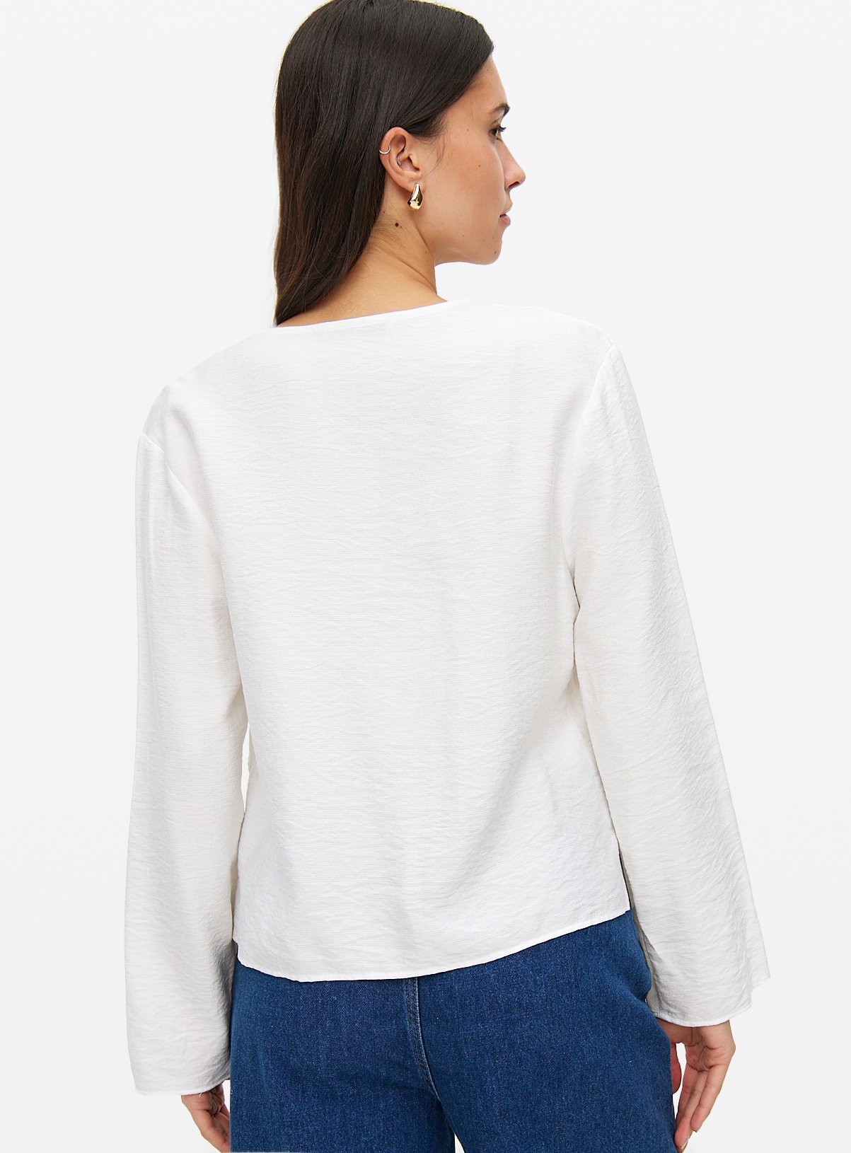 White Tie Front V-Neck Blouse 14 - Image 4 thumbnail