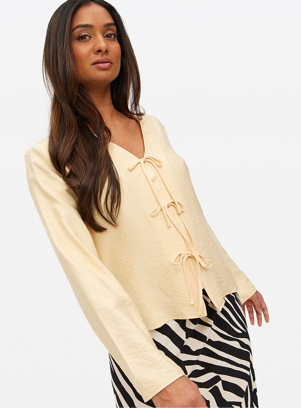 Yellow Tie Front V-Neck Blouse  26