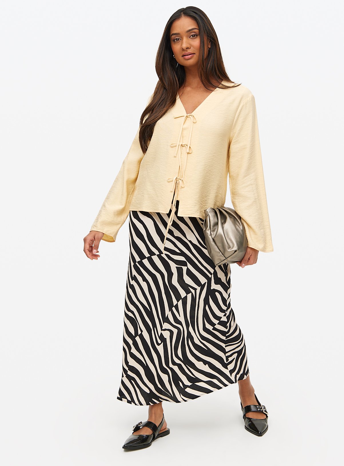 Yellow Tie Front V-Neck Blouse 16 - Image 2 thumbnail