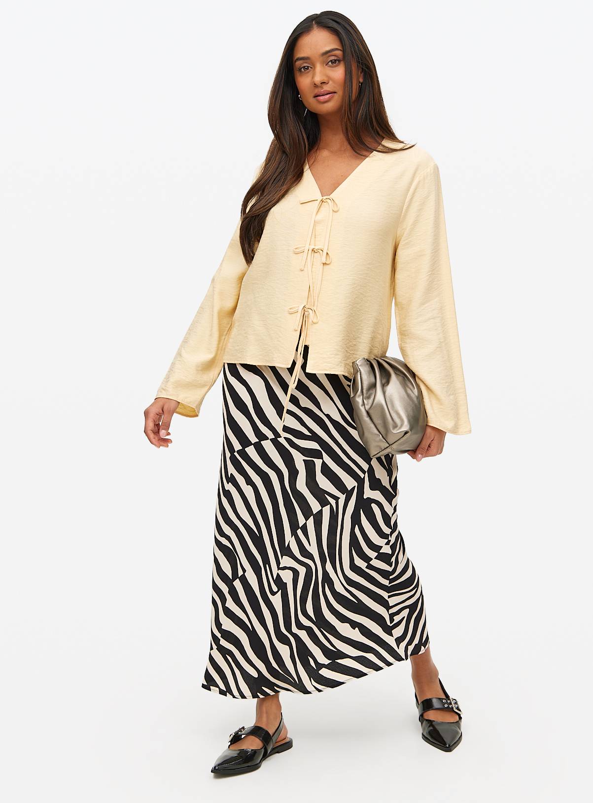 Yellow Tie Front V-Neck Blouse 16 - Image 2