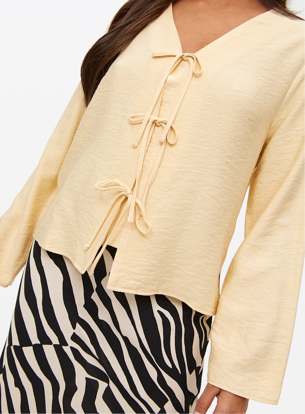 Yellow Tie Front V-Neck Blouse 16 - Image 3 thumbnail