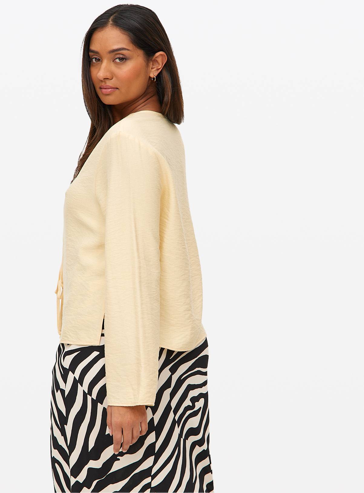 Yellow Tie Front V-Neck Blouse 16 - Image 4