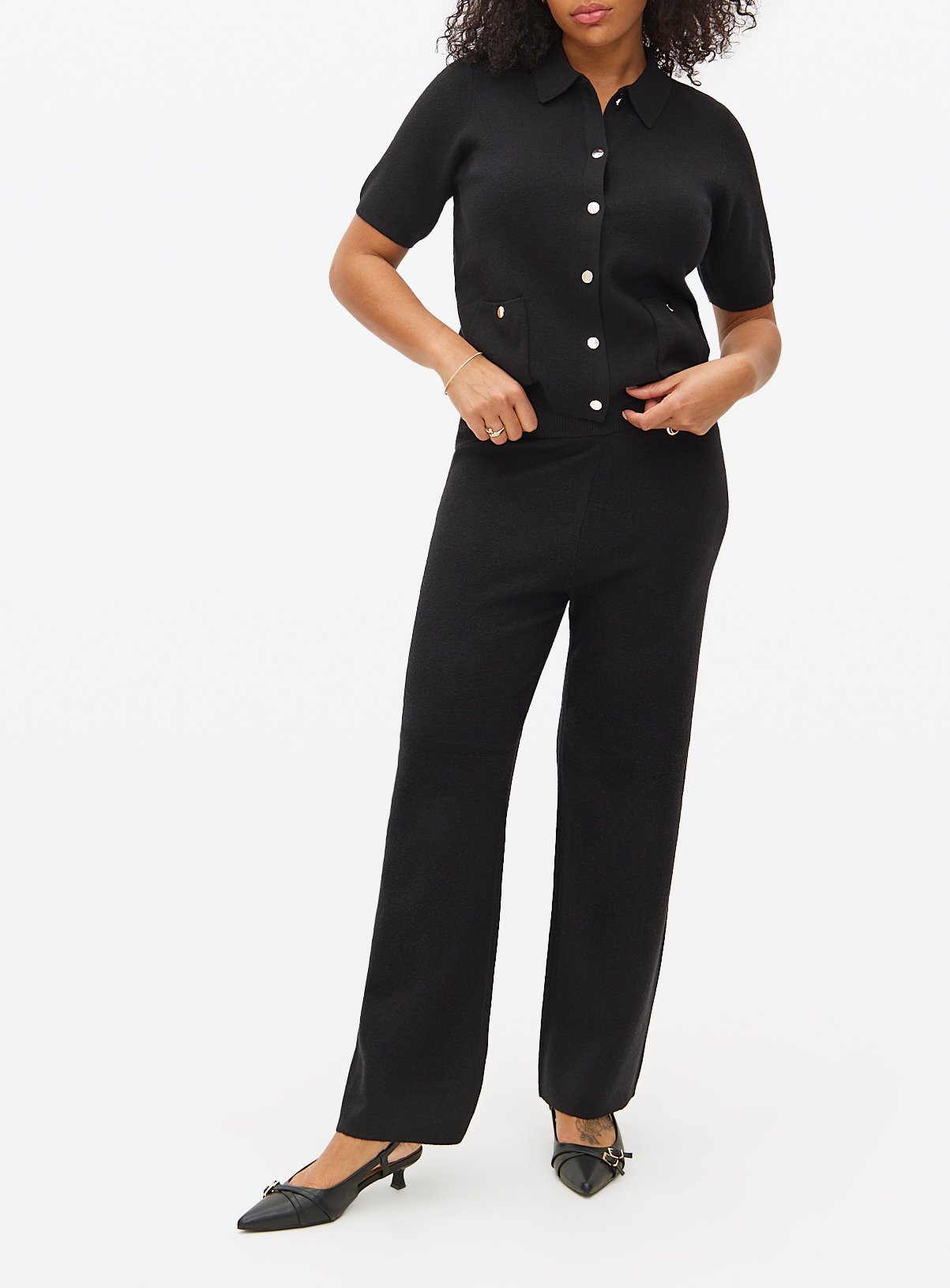 Black Compact Knitted Wide Leg Co-ord Trousers XL - Image 2 thumbnail