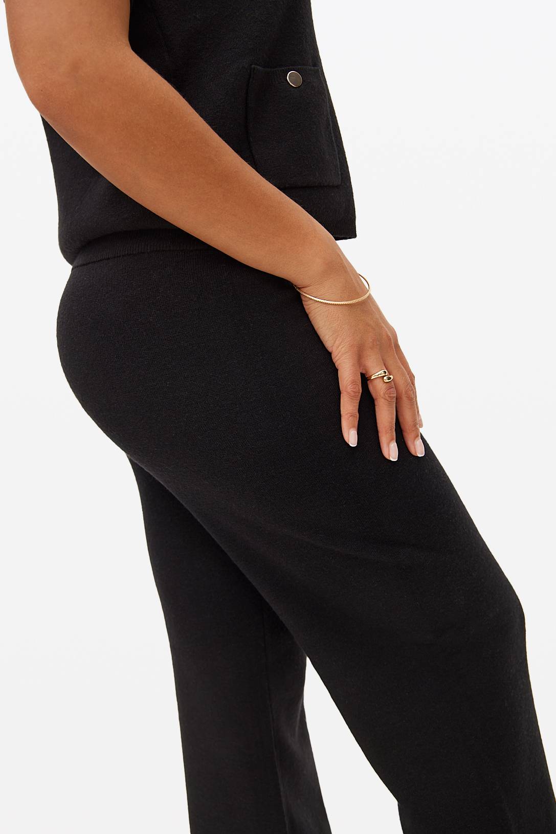 Black Compact Knitted Wide Leg Co-ord Trousers XL - Image 3