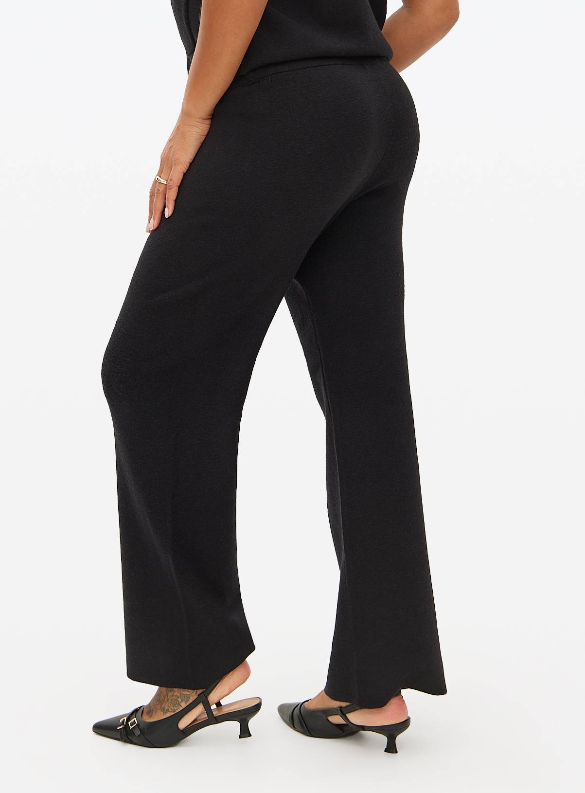 Black Compact Knitted Wide Leg Co-ord Trousers XL - Image 4