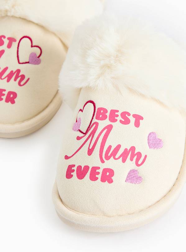 Mother's Day Slogan Cream Mule Slippers L