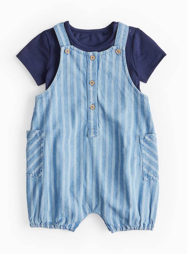 Blue Stripe Bibshorts & Bodysuit Set 9-12 months