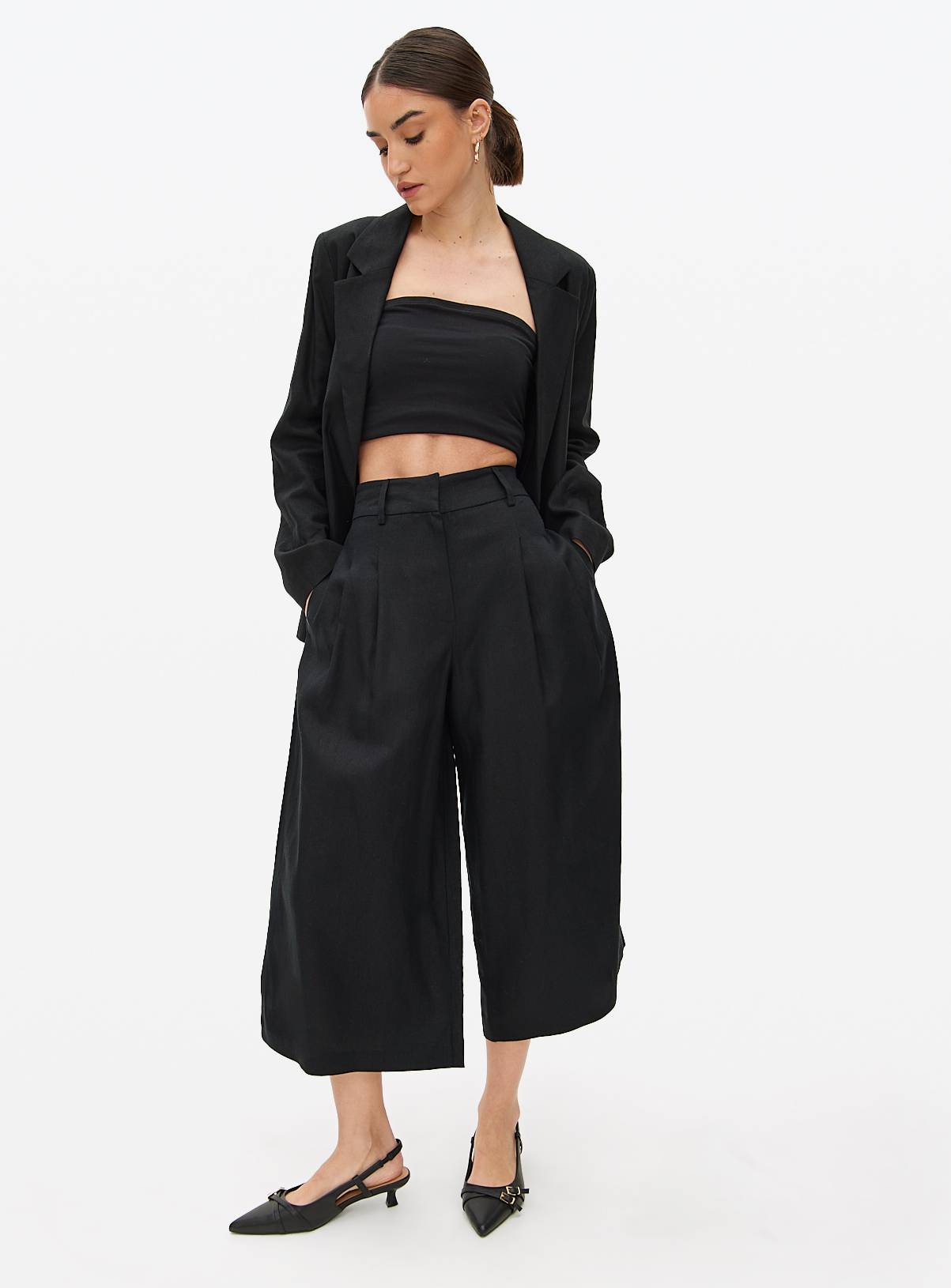 Black Linen Blend Co-ord Culottes 12 - Image 1