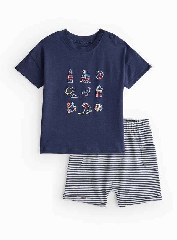 Navy Brighton Beach T-Shirt & Shorts Set 12-18 months