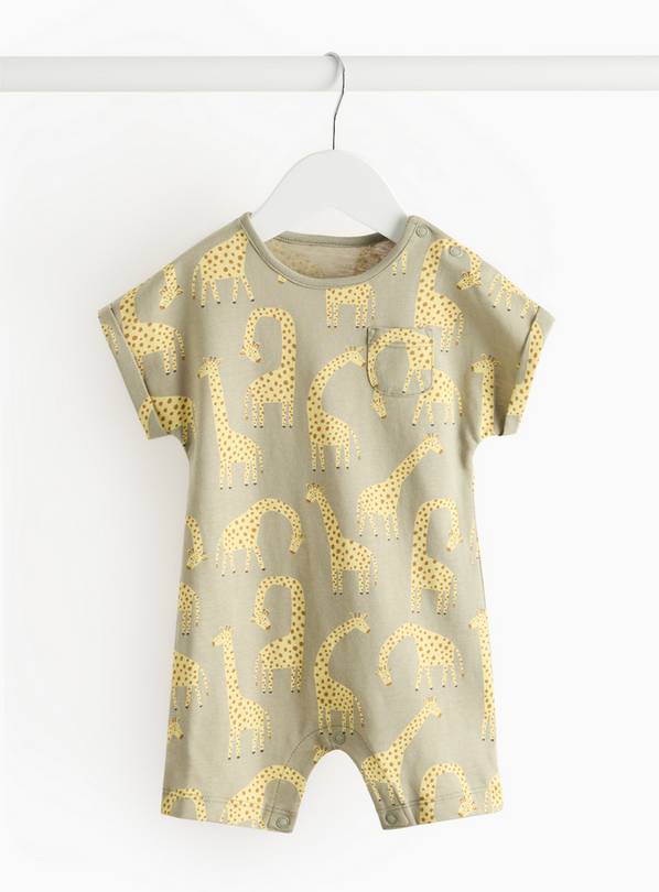 Green Giraffe Print Short Sleeve Romper 18-24 months